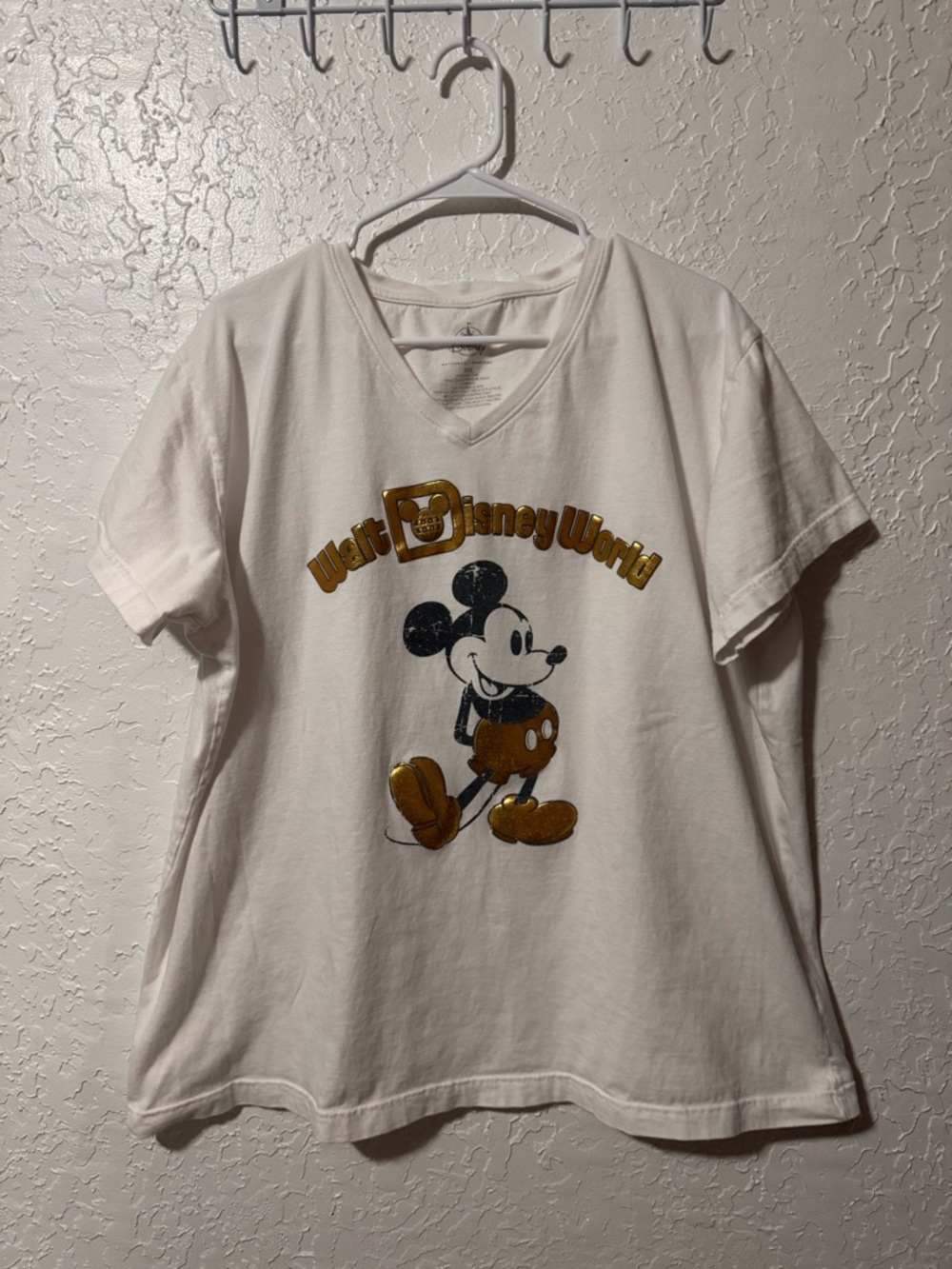 Disney Parks Walt Disney World Gold/White Mickey V-Neck T-Shirt White